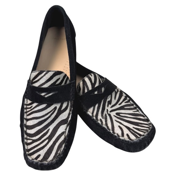 Cole Haan Trillby Driving Loafers Shoes 9.5 Zebra Print Black Suede Leather - Picture 1 of 15